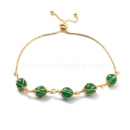 Natural Green Agate Wrapped Bracelets, Golden Brass Slider Bracelet for Women, Lead Free & Cadmium Free, 10-5/8 inch(27cm)(BJEW-A122-10H)