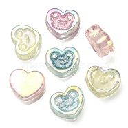 UV Plating Rainbow Iridescent Acrylic Beads, with Glitter Powder, Heart with Bear Pattern, Mixed Color, 17.5x20x9mm, Hole: 3.5mm(X-OACR-G012-11)