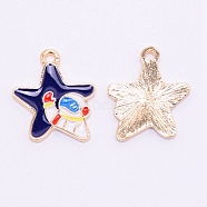 Enamel Alloy Pendants, Lead Free & Cadmium Free, Star with Spaceman, Light Gold, Marine Blue, 21x18x2mm, Hole: 2mm(ENAM-CJC0002-20-RS)