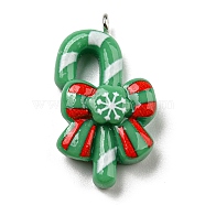 Opaque Resin Pendants, Christmas Charms with Platinum Plated Iron Loops, Green, Candy Cane, 31x17x8mm, Hole: 1.8mm(CRES-D010-01H-02)