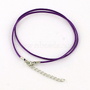 Waxed Cotton Cord Necklace Making, with Alloy Lobster Claw Clasps and Iron End Chains, Platinum, Dark Violet, 17.4 inch(44cm)(MAK-S032-1.5mm-107)