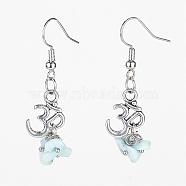 Natural Larimar Chip Earrings, with Alloy Charm and Brass & Iron Findings, Light Sky Blue, 41mm, Pin: 0.7mm(EJEW-JE02287-01)