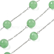 304 Stainless Steel with Glass Cat Eye Link Chains, Soldered, with Spool, Round, Light Green, 13x7.5mm(CHS-G038-08P-01)