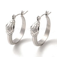 304 Stainless Steel Hoop Earrings, with Rhinestone, Snake, Stainless Steel Color, 26x7mm(EJEW-C085-03P)