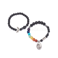 2Pcs 2 Style Style Natural Lava Rock & Mixed Stone & Synthetic Hematite Stretch Bracelets Set, Alloy Wing & Oval Charms Bracelets for Women, Inner Diameter: 2~2-1/8 inch(5.2~5.35cm), 1Pc/style(BJEW-JB08733)