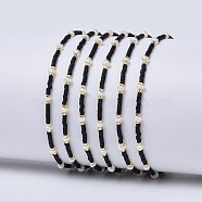 Adjustable Nylon Cord Braided Bead Bracelets, with Japanese Seed Beads and Pearl, Black, 1-3/4 inch~2-3/4 inch(4.6~7cm)(BJEW-P256-A01)