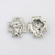 Tibetan Style Alloy Cross with Jesus Alloy Pendants for Easter Jewelry, Antique Silver, Lead Free & Cadmium Free, 23x21x6mm, Hole: 2mm(X-LF10674Y)