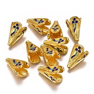 Alloy Enamel Bead Cones, 4-Petal, Flower, Blue, Golden, 18x12x12mm, Hole: 1.5mm, Inner Diameter: 8mm(PALLOY-K243-06G)