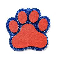 Opaque Acrylic Pendants, with Glitter Powders, Cat Paw Print, Red, 38.5x38.5x2.5mm, Hole: 2mm(SACR-P026-C02)