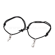 Adjustable Nylon Thread Bracelets, Charm Bracelets, with Brass Magnetic Clasps and 304 Stainless Steel Pendants, Key & Padlock, Black, Inner Diameter: 1-3/4~3-5/8 inch(4.3~9.1cm), 2pcs/set(BJEW-JB05637)