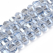 Electroplate Transparent Glass Beads Strands, Round, Light Steel Blue, 9.5x8.5mm, Hole: 1.5mm, about 70pcs/strand, 24.80 inch(63cm)(EGLA-N002-30-F01)
