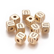 Brass Micro Pave Cubic Zirconia Beads, Horizontal Hole, Real 18K Gold Plated, Long-Lasting Plated, Cube with Letter, Clear, Letter.U, 9x9x9mm, Hole: 3.5mm(KK-K238-16G-U)
