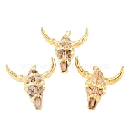 Resin Big Pendants, Cattle Head Shaped Charms with Brass Snap on Bails, Golden, 50x46.5x15mm, Hole: 7x4.5mm(RESI-E008-05G-04)