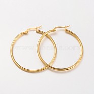 Ring 304 Stainless Steel Big Hoop Earrings, Real 18K Gold Plated, 12 Gauge, 40x2mm, Pin: 1x0.7mm(X-EJEW-N0016-11G-F)
