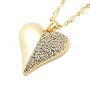 Brass Micro Pave Clear Cubic Zirconia Link Chain Heart Pendant Necklaces for Women, Real 18K Gold Plated, 17.52 inch(44.5cm)(NJEW-M009-02G-B)