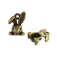 Tibetan Style Alloy Rabbit Charms, Bunny Pendants, Cadmium Free & Nickel Free & Lead Free, Antique Bronze, 14x10x4.5mm, Hole: 2mm, about 1250pcs/1000g(TIBEP-Q041-023AB-NR)
