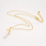 Natural Rose Quartz Pendant Necklaces, with Brass Chain and Alloy Finding, Golden, 18.11 inch(46cm)(NJEW-JN02216)
