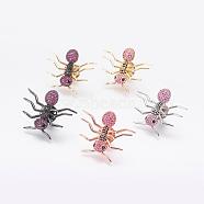 Brass Micro Pave Cubic Zirconia Brooches, Ant, Mixed Color, 28~29x34~36x5mm, Pin: 1.2mm(ZIRC-L065-02)