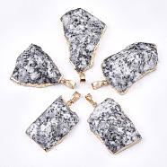 Electroplate Natural Snowflake Obsidian Pendants, with Brass & Iron Findings, Faceted, Nugget, Golden, 30~76x20~45x10~15mm, Hole: 4.5x8mm(G-T112-13F)