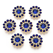 Rhinestone Buttons, with Golden Tone Iron Findings, Flower, Sapphire, 14x5mm(RB-YWC0001-01C)