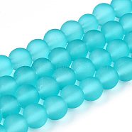 Transparent Glass Bead Strands, Frosted, Round, Dark Turquoise, 6mm, Hole: 1.3~1.6mm, about 140pcs/strand, 31.4 inch(GLAA-S031-6mm-18)