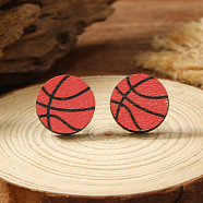 Wooden Stud Earrings, Basketball(PI5044-10)