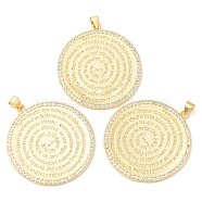 Brass with Cubic Zirconia Pendants, Long-Lasting Plated, Lead Free & Cadmium Free, Flat Round, Real 18K Gold Plated, 38x34.5x2mm, Hole: 4x3.5mm(KK-K332-16B-G)