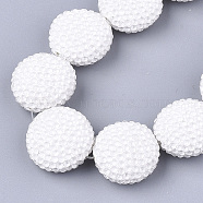 Handmade Polymer Clay Beads, with Acrylic Rhinestone, Flat Round, Berry Beads, White, 18.5~19x10~12mm, Hole: 0.8mm(RB-S058-04I)