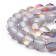 Synthetic Moonstone Beads Strands, Holographic Beads, Dyed, Frosted, Round, Light Grey, 6mm, Hole: 1mm, about 60~62pcs/strand, 14~15 inch(G-R375-6mm-A14)