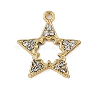 Alloy Rhinestone Pendants, UV Plated, Star, Light Gold, 18.5x16.5x2mm, Hole: 1.6mm(PALLOY-P308-12KCG)