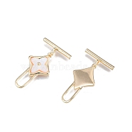 Brass Natural Freshwater White Shell Toggle Clasps, with Jump Rings, Nickel Free, Flower & Bar, Real 18K Gold Plated, Flower: 24.5x14x4mm, Hole: 1.2mm and 6.5x3.5mm, Bar: 17x4x2mm, Hole: 1.2mm(KK-T062-235G)