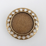 Vintage Alloy Brooch Cabochon Bezel Settings, with Iron Pin Brooch Back Bar Findings, Flat Round, Cadmium Free & Nickel Free & Lead Free, Antique Bronze, Tray: 25mm, 36x2mm, Pin: 0.6mm(X-PALLOY-N0085-47AB-NF)