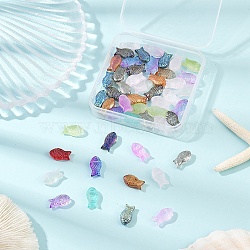 50Pcs 5 Colors Transparent Spray Painted Glass Beads, Fish, Mixed Color, 15x8x5mm, Hole: 1mm, 5pcs/color(GLAA-FP0001-41)