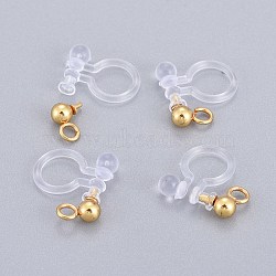 304 Stainless Steel Clip-on Earring Component, with Plastic, Real 18k Gold Plated, 11x11x3mm, Hole: 1.6mm(STAS-L238-081G)