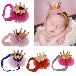Elastic Baby Headbands for Girls, Hair Accessories, with Lace Flower & Crown, Mixed Color, 13.39~14.2 inches(340~360mm)(OHAR-Q278-25)