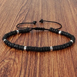 Natural Lava Rock Heishi Beads Adjustable Braided Bracelets for Men Women, 7.09 inch(18cm)(BX7041-9)