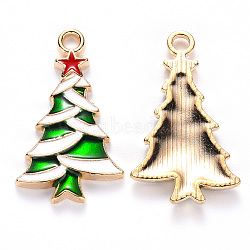 Alloy Enamel Pendants, for Christmas, Christmas Tree with Star, Light Gold, Colorful, 27x16x2.5mm, Hole: 2mm(X-ENAM-S121-100)