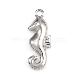 304 Stainless Steel Pendants, Ocean Theme, Anti-Tarnish, Sea Horse, 16.5x6x2.5mm, Hole: 1.2mm(STAS-C140-01D-P)