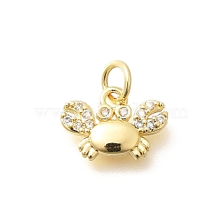 Brass Micro Pave Clear Cubic Zirconia Pendants, Crab Charms, Rack Plating, Long-Lasting Plated, Lead Free & Cadmium Free, Real 18K Gold Plated, 8.5x12x2.5mm, Hole: 3mm(KK-Q040-09G)