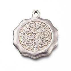 201 Stainless Steel Pendants, Flat Round with Tree of Life, Stainless Steel Color, 26x23x2.5mm, Hole: 1.8mm(STAS-Z019-10P)