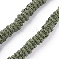 Natural Lava Rock Beads Strands, Dyed, Flat Round/Disc, Dark Olive Green, 8~8.5x3~4mm, Hole: 2mm, about 54~60 pcs/Strand, 7.87 inch(20 cm)(G-F671-02A-08)