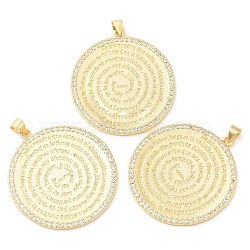 Brass with Cubic Zirconia Pendants, Long-Lasting Plated, Lead Free & Cadmium Free, Flat Round, Real 18K Gold Plated, 38x34.5x2mm, Hole: 4x3.5mm(KK-K332-16B-G)