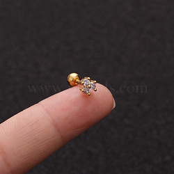 Brass Micro Pave Clear Cubic Zirconia Cartilage Earrings for Women, with Stainless Steel Pins, Golden, Flower, 6mm, Pin: 1.2mm(WGD0011-20)