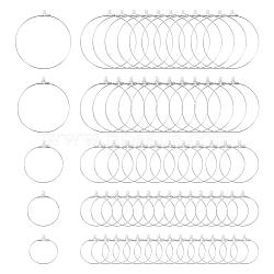 20Pcs 5 Size 304 Stainless Steel Pendants, Hoop Earring Findings, Ring, Silver, 23.5~49x21~45x1.5~1.8mm,Hole: 1mm,  21 Gauge, Inner Size: 20~42.5x21.5~44mm, Pin: 0.7mm(STAS-LS0001-12S)