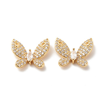 Brass Micro Pave Clear Cubic Zirconia Pendants, Cadmium Free & Lead Free, Butterfly Charm, Golden, 15x18x4mm, Hole: 1.5mm