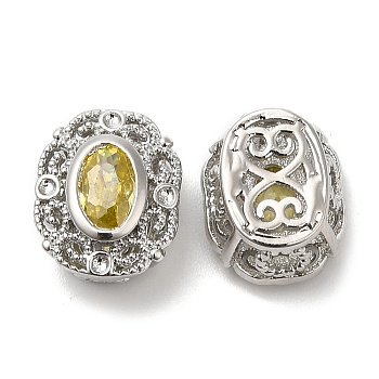 Brass with Glass Multi-Strand Links, Hollow Oval, Platinum, Yellow, 11.5x9.5x7mm, Hole: 1.8mm