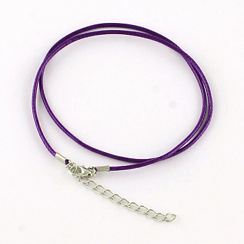 Waxed Cotton Cord Necklace Making, with Alloy Lobster Claw Clasps and Iron End Chains, Platinum, Dark Violet, 17.4 inch(44cm)