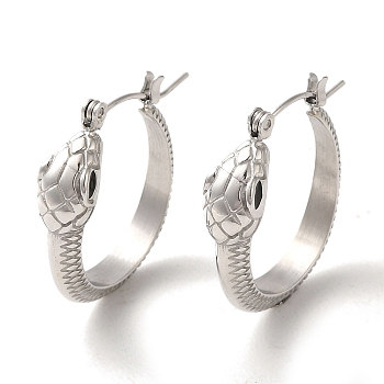 304 Stainless Steel Hoop Earrings, with Rhinestone, Snake, Stainless Steel Color, 26x7mm