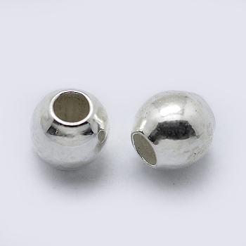 Sterling Silver Spacer Beads, Round, Silver, 3mm, Hole: 1~1.2mm