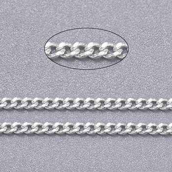 Brass Twisted Chains, Curb Chains, Diamond Cut, Soldered, Faceted, with Spool, Cadmium Free & Lead Free, Silver Color Plated, 1.5x1x0.35mm, about 301.83 Feet(92m)/roll